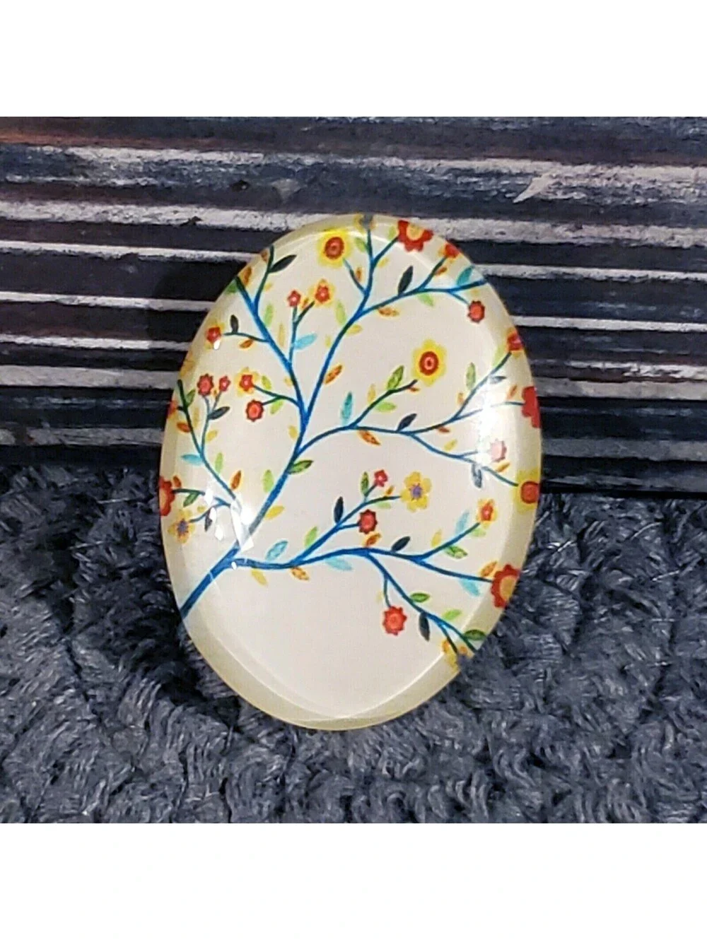 Handmade Tree of Life 40x30mm Oval Tempered Glass Cabochon 6939-M